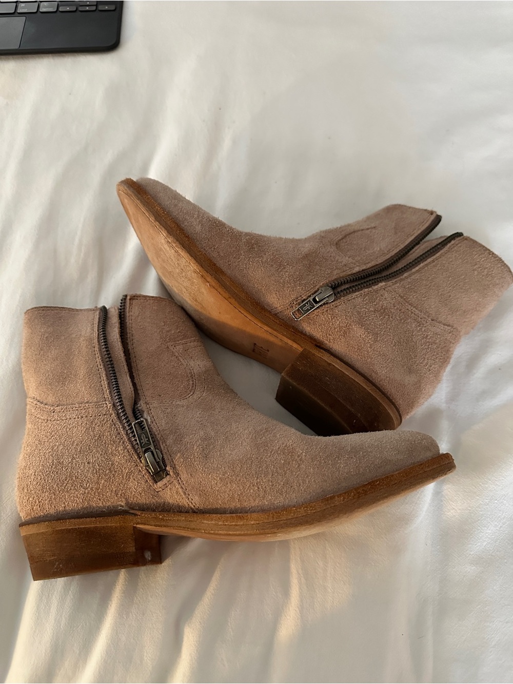 Frye Women's Suede Ankle Boots in Light Blush - Picture 3 of 4